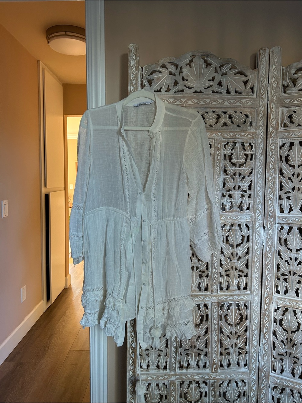 Zara White Lace-Trim Boho Button Tunic